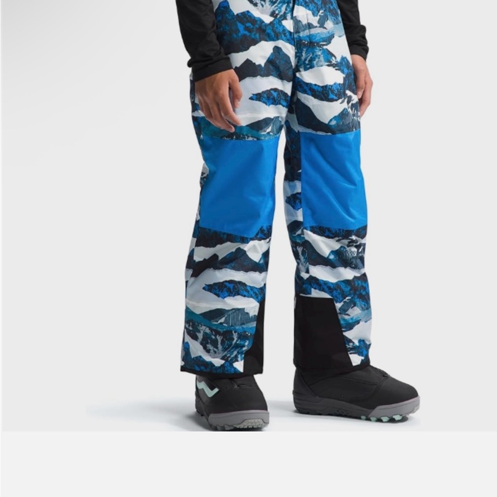 The North Face Kids Blue and Black  mountain patterned snow pants size 12
